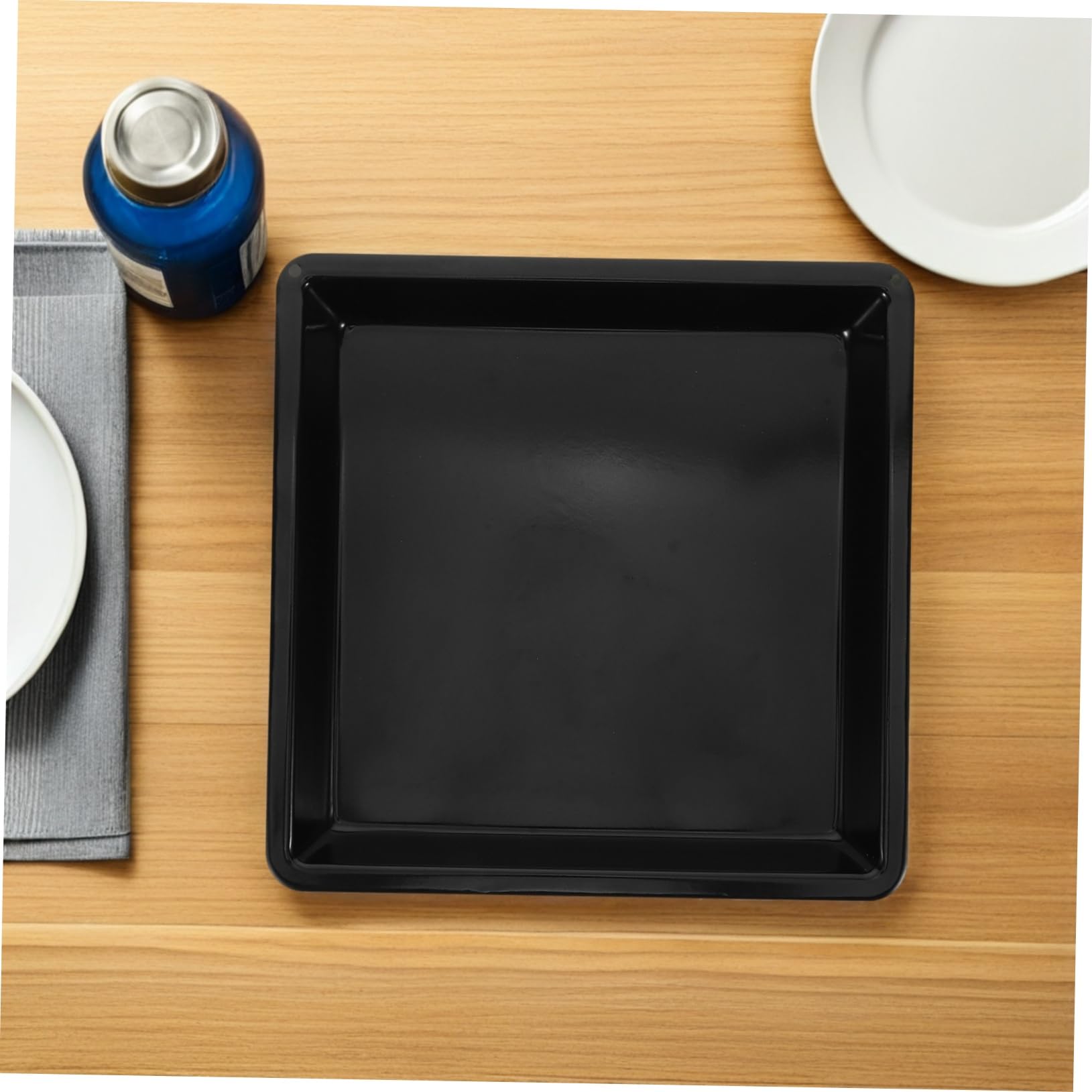 Schwarzes Kohlenstoffstahl Backblech 32,2x32,2x3,2cm mit Antihaft Emaille Beschichtung Verformungsbeständig für Großküche und Catering