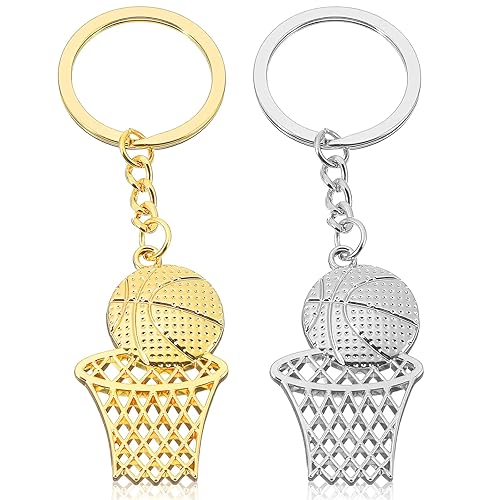 Mabor 2PCS Basketball Keychain Hoop - Gold & Silver Metal
