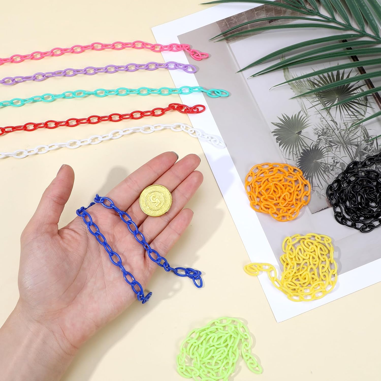 Colorful Plastic Jewelry Chains, 22 Strands Oval Quick Link Connectors C-Clips Hooks 20 inch Curb Chain Links Twist Cross Chain Linking Rings for Eyeglasses Purse Necklace Earring Jewelry Making - Image 3