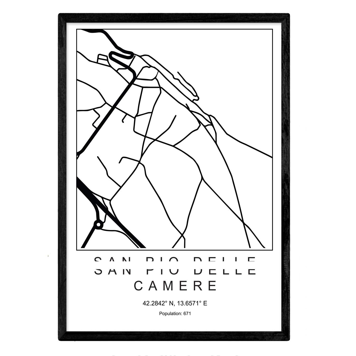 Black and White Nordic Style Map Poster A3 Framed with Black Frame Printed Paper 250 g Pictures Sheets and Posters for Living Room and Bedroom