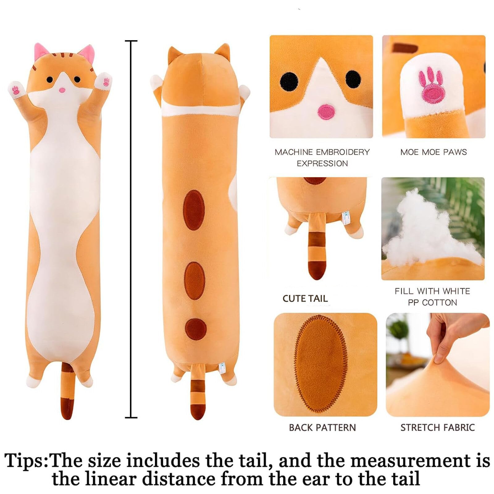 Almohada De Felpa Suave Con Forma De Perro O Gato – Peluche Largo Para Abrazar, 65-100 Cm, Regalo Para Niños Y Novia
