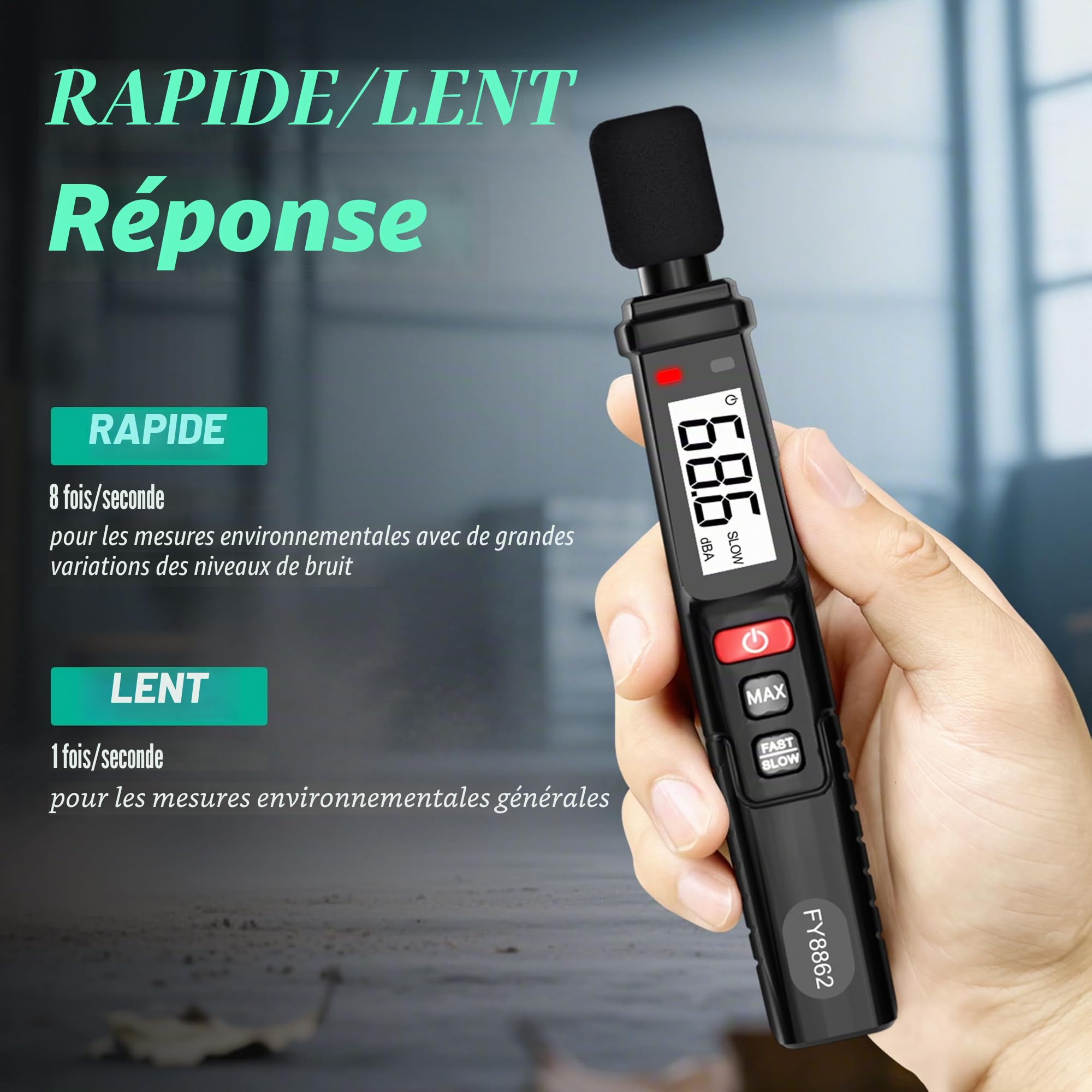 Sonomètre numérique 30-130 dB(A) - SPL portable avec écran LCD rétroéclairé - Compteur de bruit audio avec MAX/MIN, Data Hold, lampe de poche Home Factory