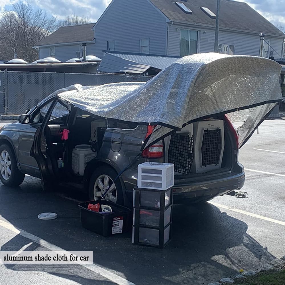 70% Aluminet Shade Cloth 12x20 FT, Aluminum Shade Cloth for Car, RV, Outdoor Camping, Tents, Breathable, Portable, Heat & UV Reflective Silver Sun Shade Tarp for Patio, Dogs, Pets