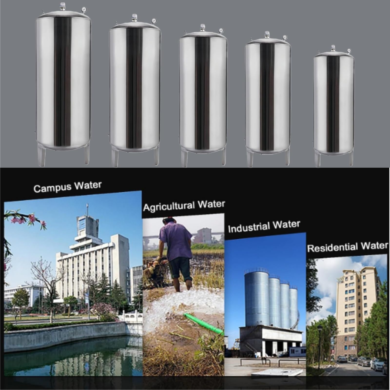 Serbatoio di acqua di pressione dell'acciaio inossidabile per uso industriale, agricolo, commerciale e residenziale