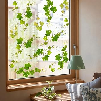 Supzone Green Vine Static Window Clings - Spring Hanging Green Leaves Window Decals, Reusable Thicken Anti-Collision Double-Side Stickers for Glass Door Decoration