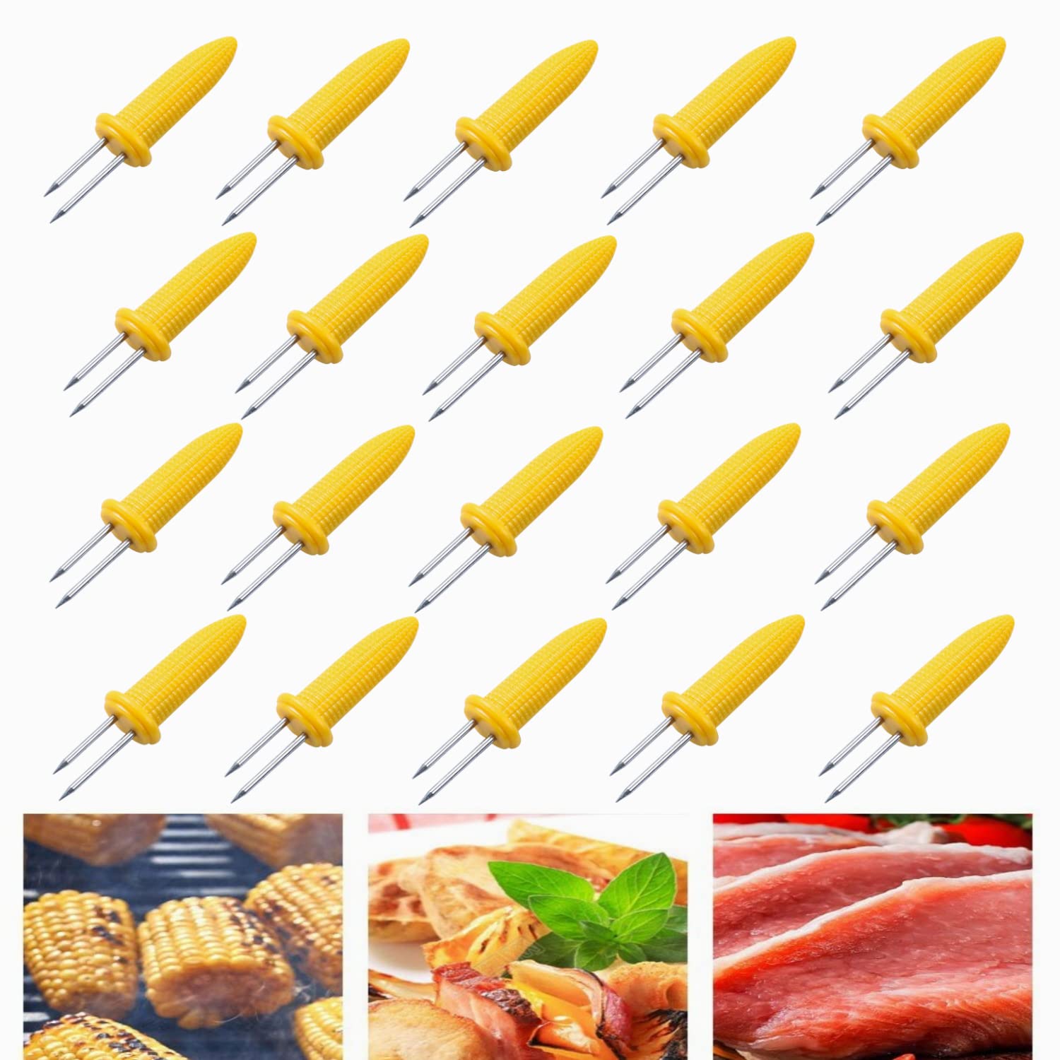 20 szt. szpikulce kukurydzy, ze stali nierdzewnej, widelce kukurydzy, stojak na kolby kukurydzy, stojak na szpikulce kukurydzy, do grilla, do domu, kuchni, grilla, owoców Forks, na Boże Narodzenie Maiskolbenspieße