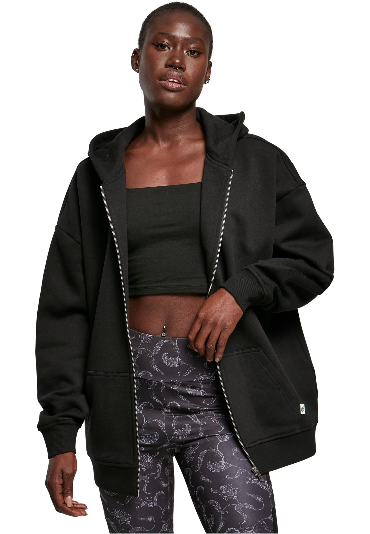 Urban Classics Women's Ladies Oversized Zip Hoody Cardigan Sweater, Black, XS, black, XS