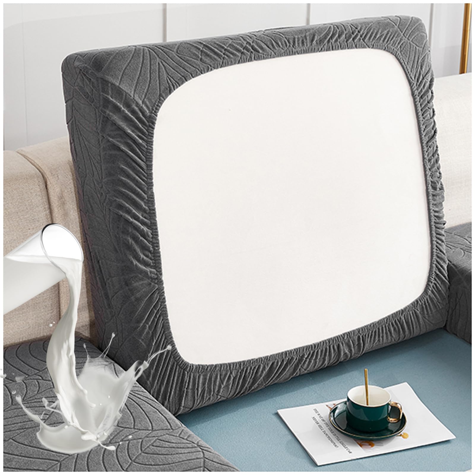 NNSMUN Sofa Seat Cushion Covers Waterproof, Sofa Cushion Slipcovers High Stretch Universal Elastic Sofa Cover, Couch Cushion Covers Replacement for Individual Cushions (Dark Gray,4 Seater)