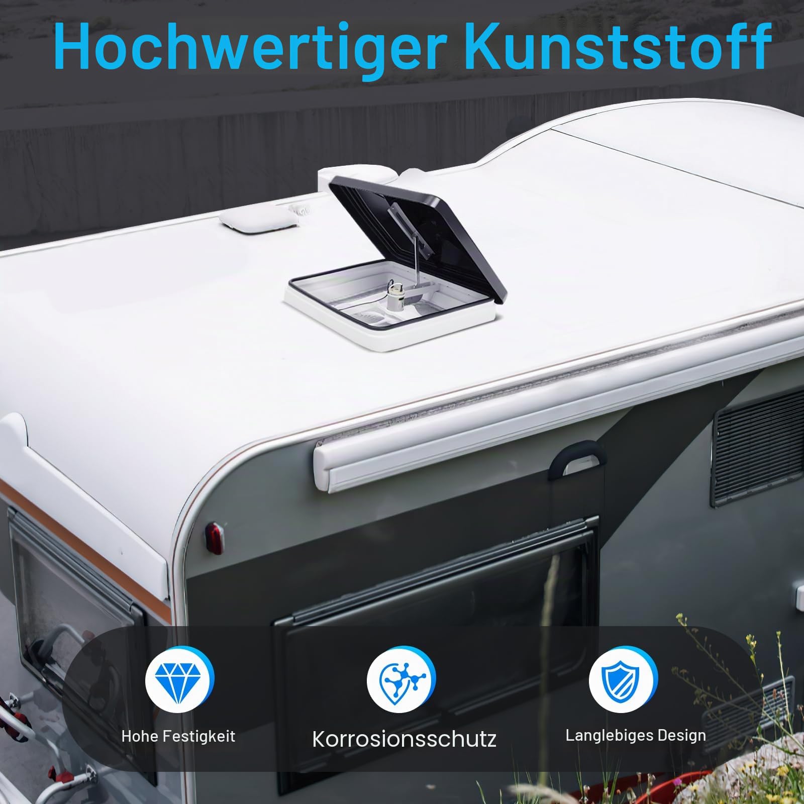 Dachfenster Dachhaube Dachluke Vent, 42x42cm Belüftung Für Wohnmobil Dachventilator , Push-Pull-Fenster, Schwarz-Weiß