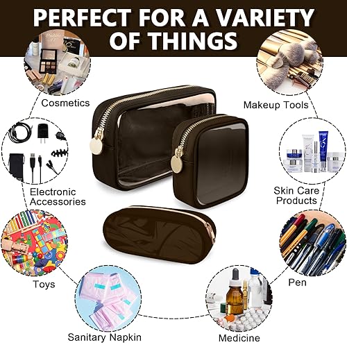 Miniatura 6 de Bolsa de maquillaje pequeña transparente con cremallera, bolsa de viaje para cosméticos de nailon y PVC, bolsa de aseo aprobada por la TSA para