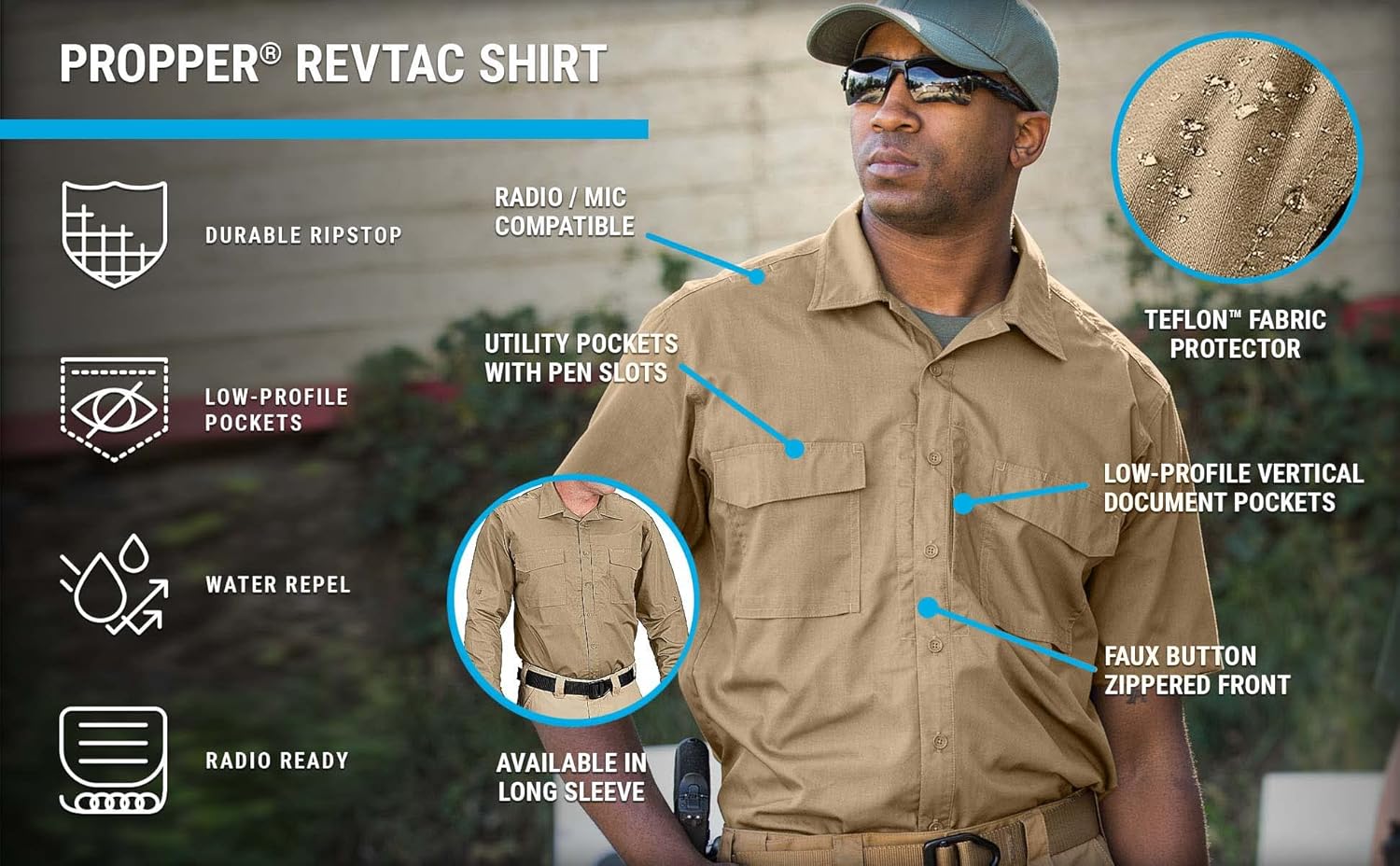 Propper Men's REVTAC ShirtShort Sleeve Shirt, Khaki, Medium - Image 3