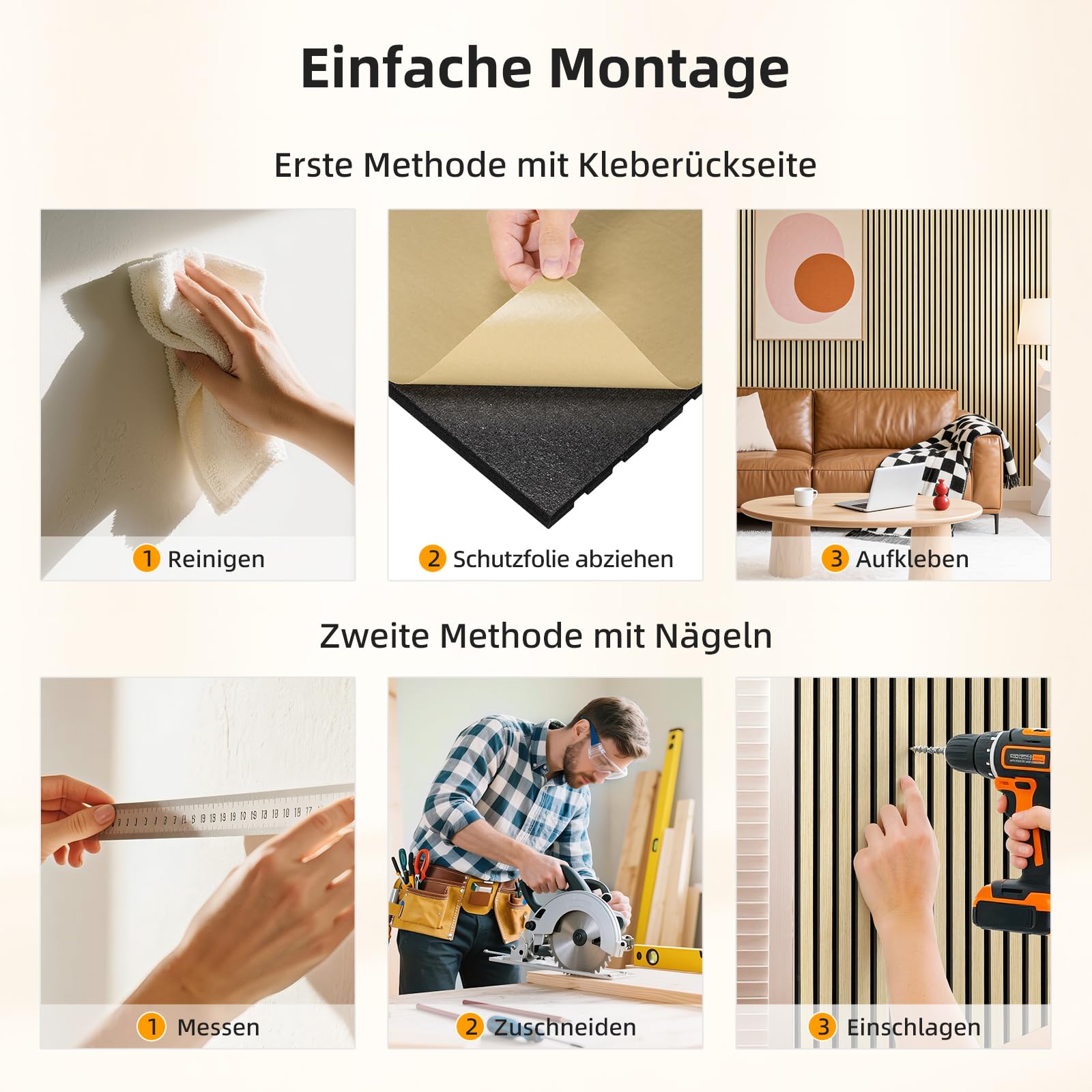 JAMELO Panele akustyczne fornir drewniany, 0,72 m² - 120 cm x 60 cm x zestaw - (zestaw = 4 sztuki 120 cm x 60 cm) | Kolor: naturalny kolor | okładzina ścienna | panel akustyczny | panele ścienne na