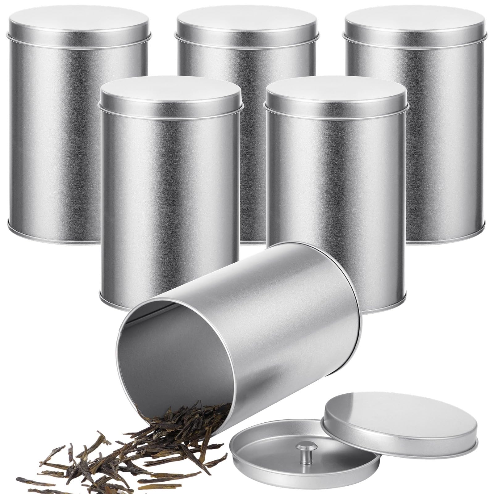 6 Stk. Teedosen aus Blech, 16 fl oz Vorratsdosen mit luftdichtem Doppeldeckel, runde Küchenbehälter, leere Aufbewahrungsboxen für losen Tee, Gewürze, Kaffee, Süßigkeiten