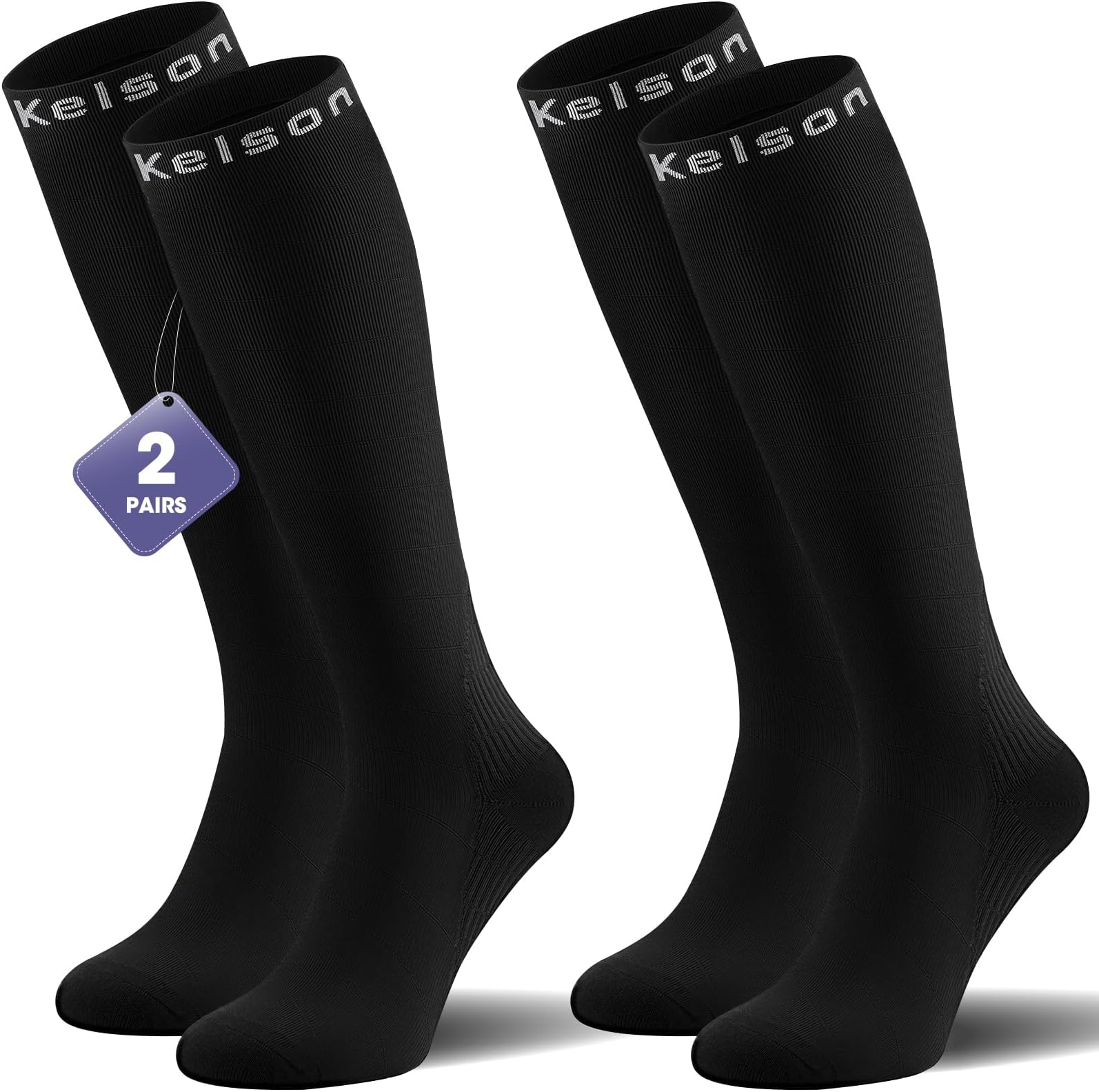 2 Pairs Compression Socks for Women and Men, 20-30 mmHg Graduated Compression, Knee High Flight Socks for Running, Nurses, Travel, Pregnancy and Everyday Support