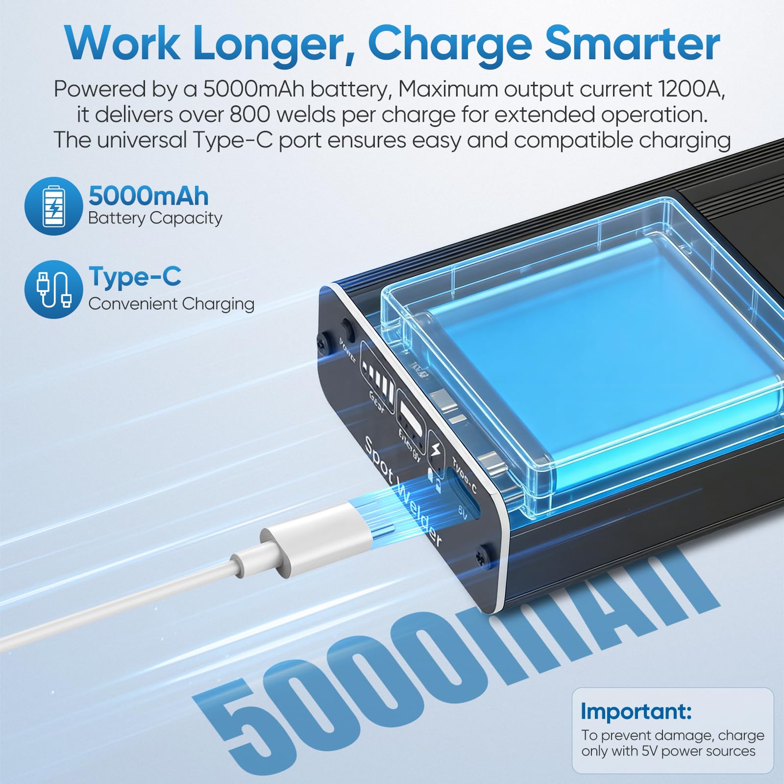 Soudeuse par Point de Batterie 800A 80 Niveaux Réglables Portative pour Feuilles Nickelées 0,2mm Automatique Manuel