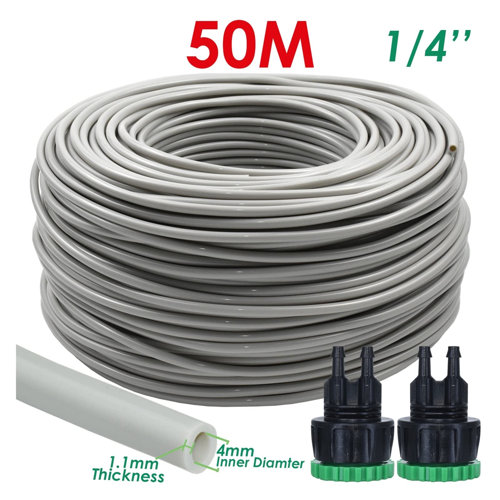 ISCBAFYX Tuyau d'arrosage de de 5 à 50 m, Micro-Irrigation en PVC, Tuyau de 4/7 mm, arroseur de pelouse, Balcon, Serre, Compact Portable (gris-B-50 mètres)