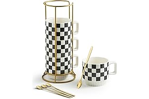 Checkered Stackable Coffee Cup Set with Rack