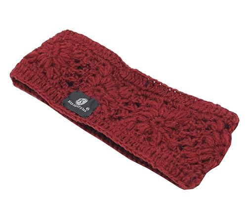 KayJayStyles Diadema tejida a mano con forro polar para la cabeza, calentador de orejas Nepal (granate)