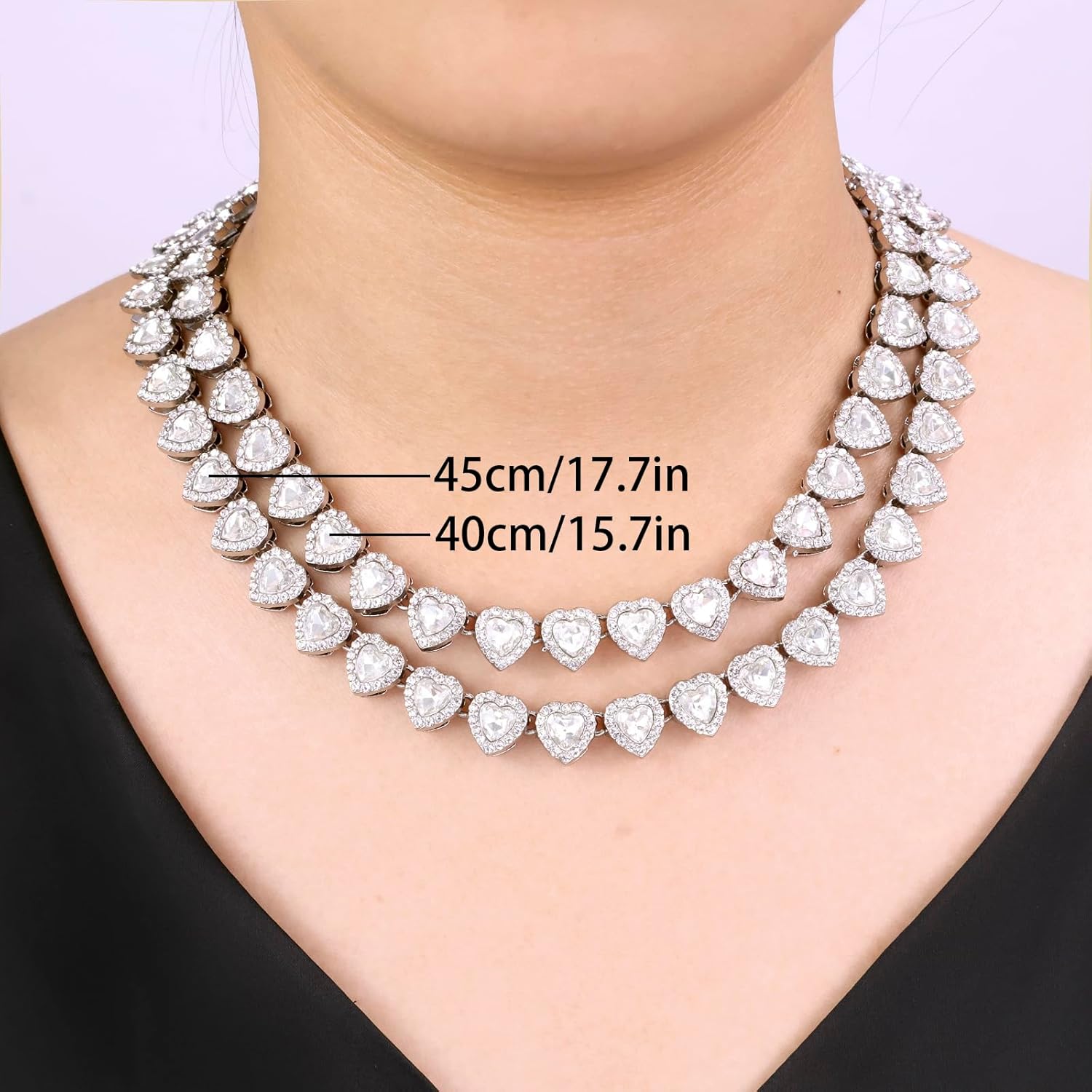 fasone Rhinestone Hearts Necklace, Iced Out Hearts Jewelry，Silver Tennis Necklace For Women，Tennis Necklaces For Women, Heart Tennis Necklace