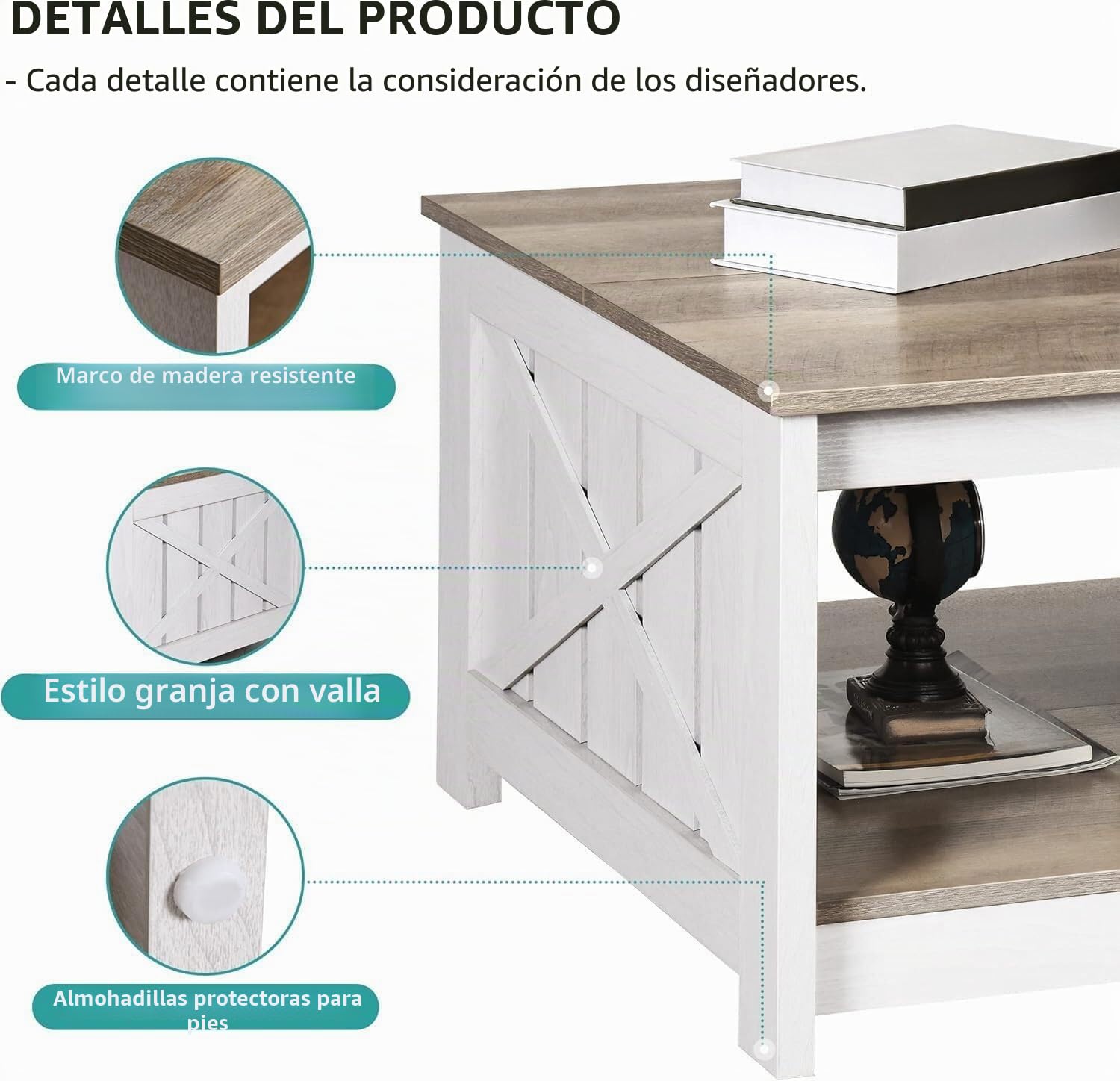 YITAHOME Coffee Table Mesa de café, Madera de ingeniería, Gris Desgastado, 80x80x45cm