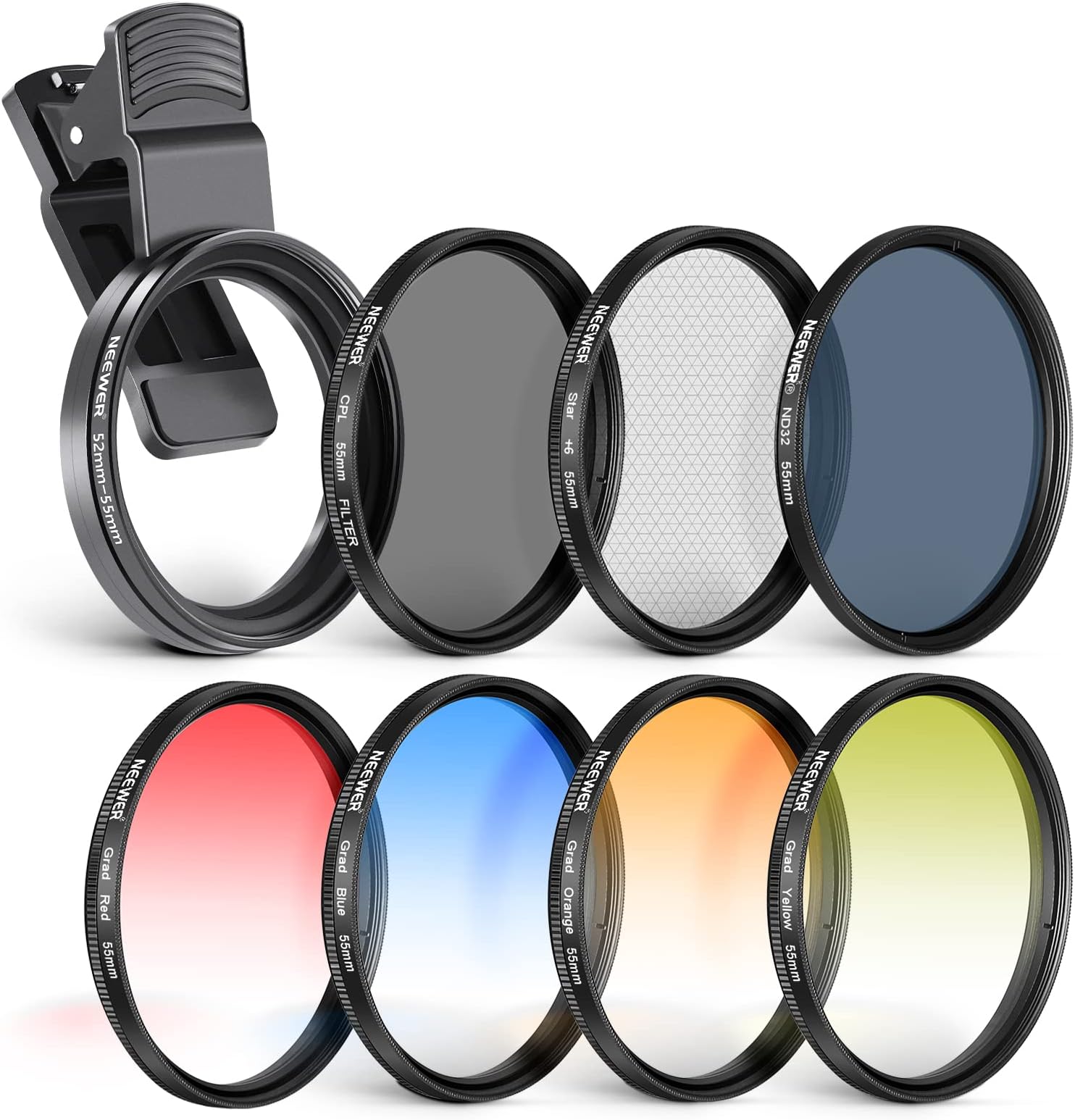 55mm Clip On Filters Kit for Phone & Camera, CPL, ND32 ND Filter,Star Filter