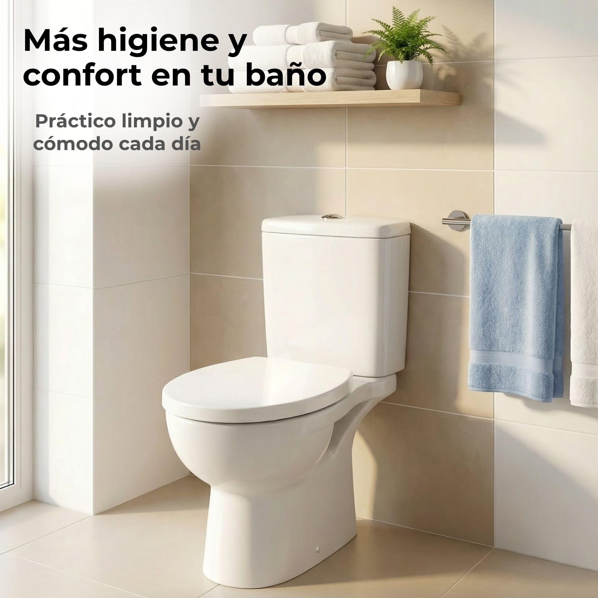 Tapa WC Universal Cierre Suave – Tapadera Blanca Compatible con Inodoros Forma O – Fácil Instalación y Limpieza – Tapa de Inodoro Silenciosa y Segura