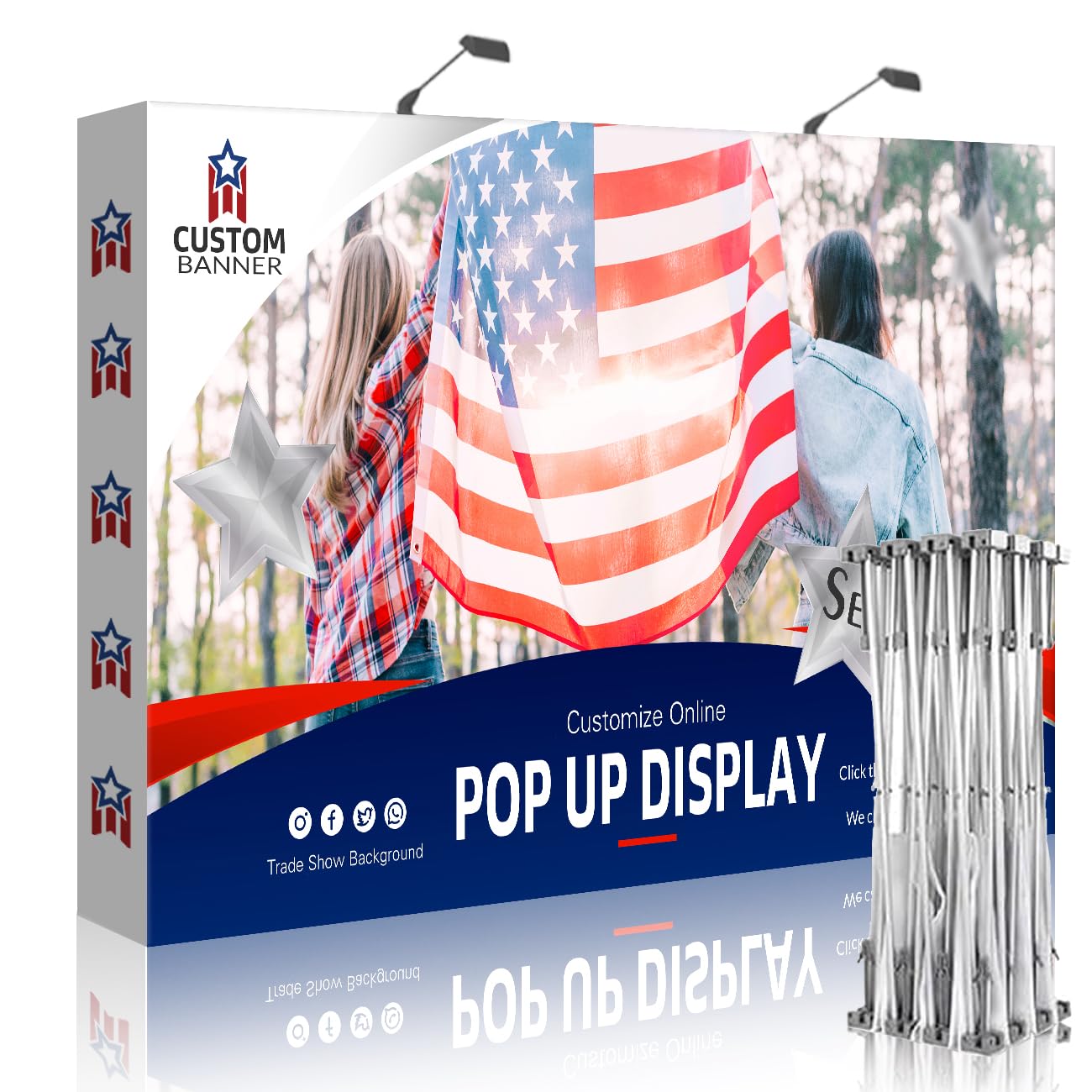 Fabric Pop Up Display Stand Custom Exhibit Booth Trade Show Backdrop Display Banner Collapsible Pop-Up Backdrop with Stand 10x7.5 FT
