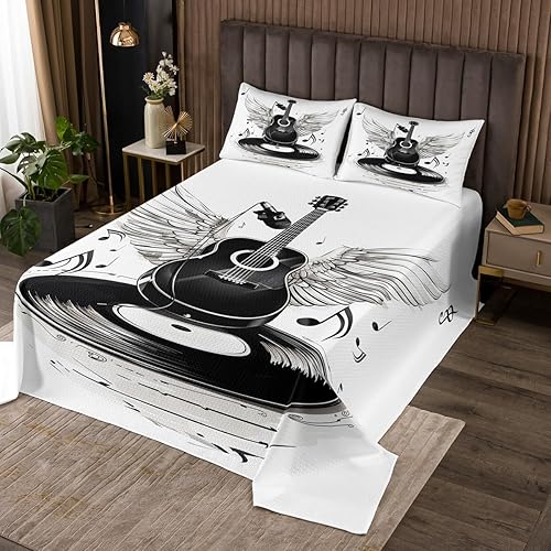 Miniatura 11 de Manfei Saxophone - Colcha para niños, tamaño Queen, juego de colcha giratoria de notas musicales con instrumentos musicales, decoración de