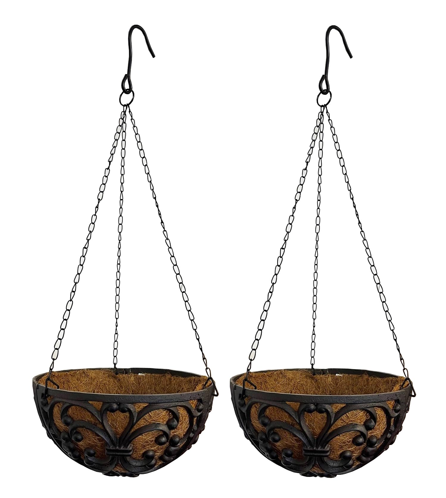 Selections Brown Cast Iron Garden Hanging Basket Planters (25.5Cm) Pack Of 2