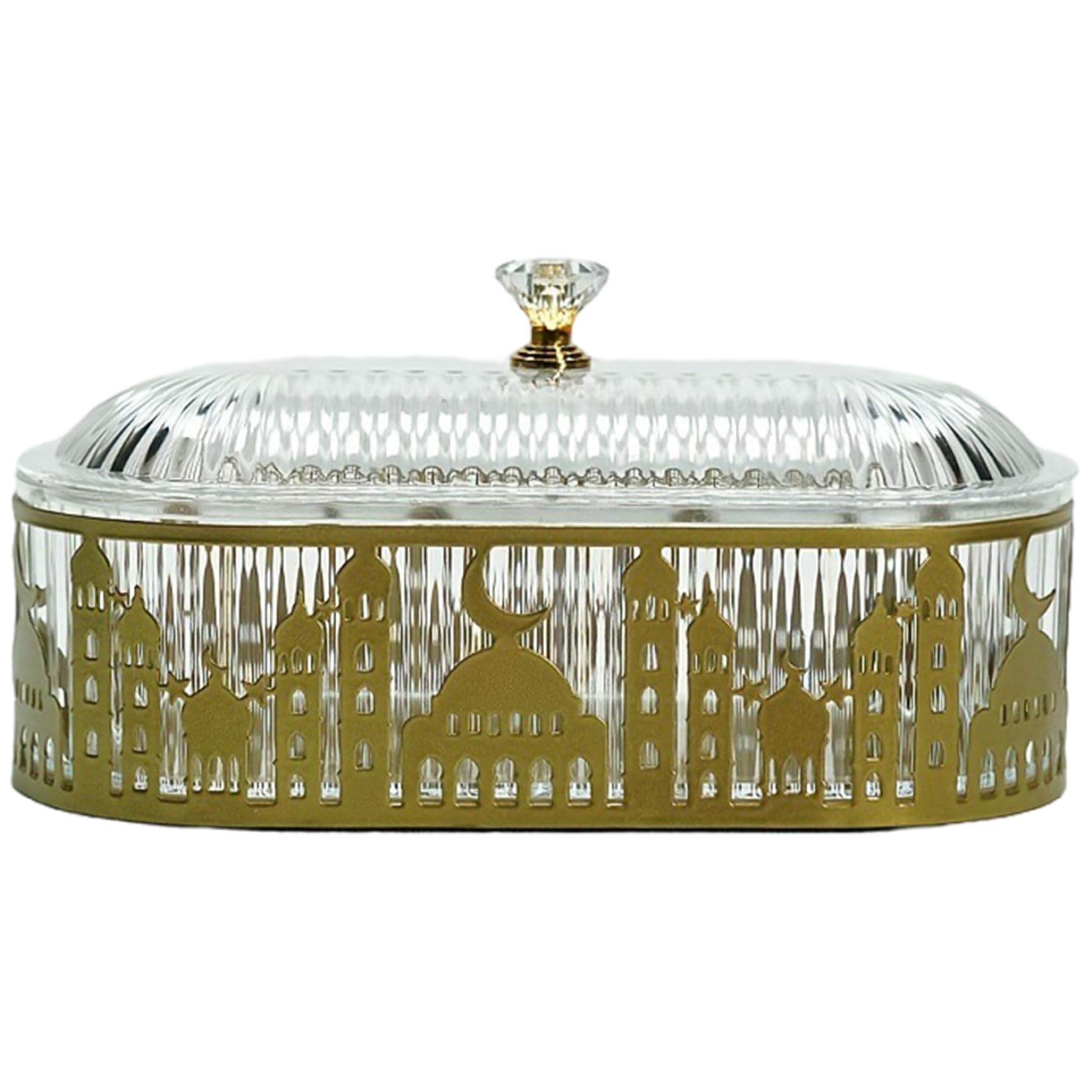 BEAHING Ramadan Tray 7.20x3.54x3.54in Oval Castle Gold Iron Serving Tray with Lid Ramadan Decorations for Home Table Party, Decorations