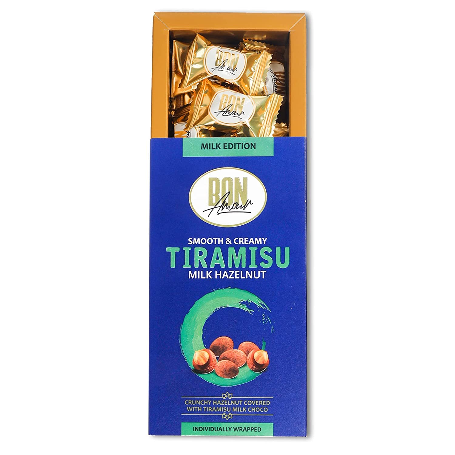 Bon Amour by Sapphire - Tiramisu Hazelnut Milk Chocolate I Extra Smooth & Creamy Chocolates with Nuts I Crunchy Hazelnut Covered With Milk Choco, 80gm | Nutritious and Nutty Crunch (B0BSV5YLCG) Amazon Price History, Amazon Price Tracker