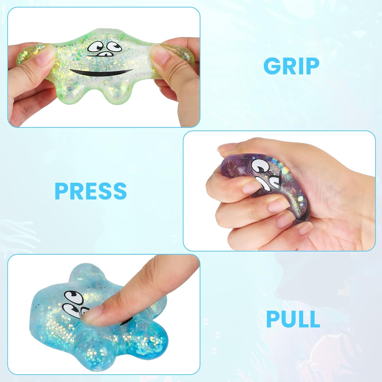 Taba Squishy Toys ，4Pack Marine Life - Starfish Kawaii Stress Relief Fidget Sensory Toys, Soft Silicone Squeeze Gifts for Children, Teens, and Adults