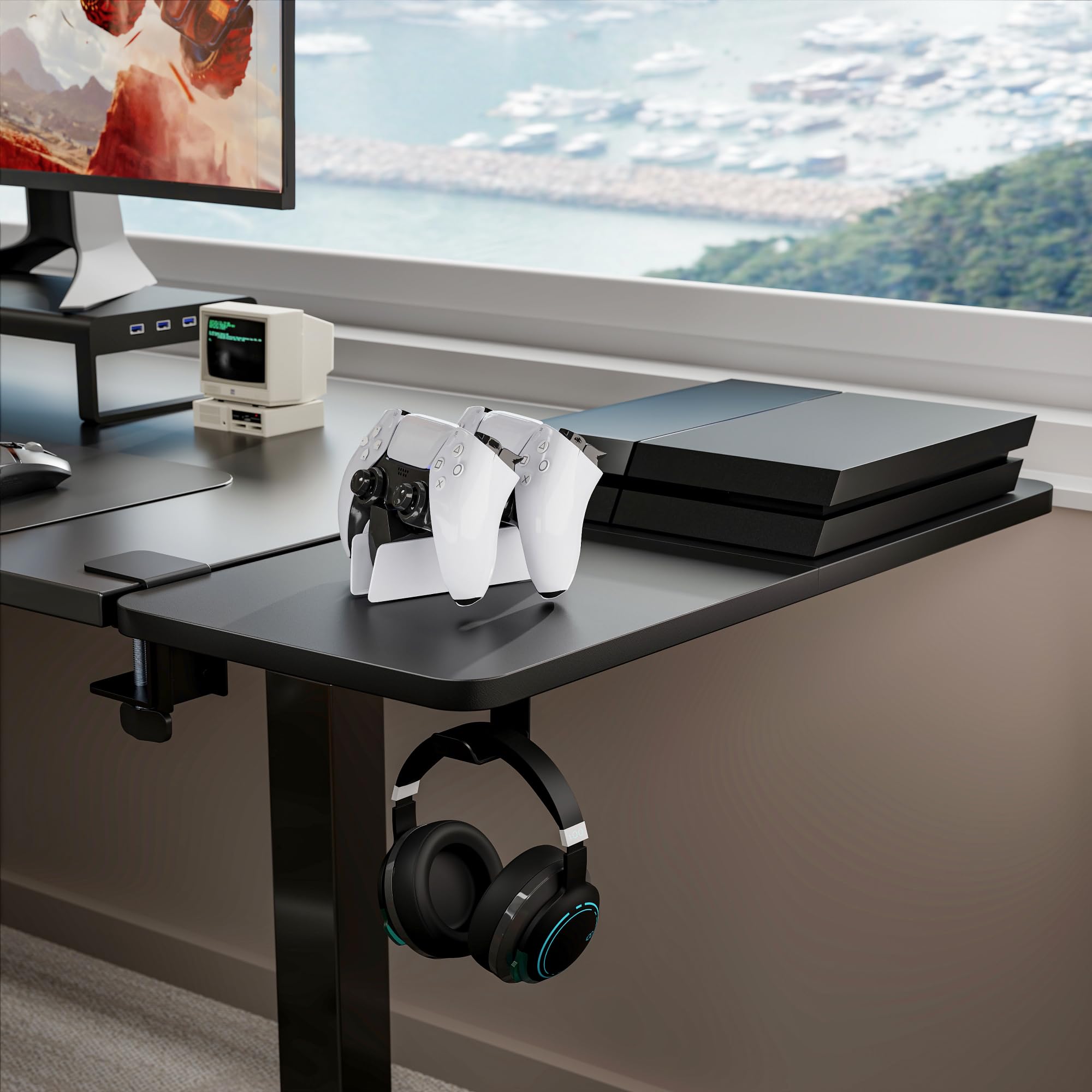 PEGZONE Extension de Bureau Ergonomique 700 × 300 mm, Noir | Extension de Bureau avec Support Ordinateur Portable, Support Clavier et Repose-Bras, pour Maison et Bureau