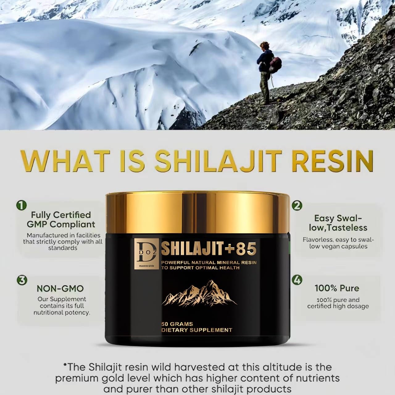 DOZ SHILAJIT 50g Qualité OR Premium | Améliorateur naturel d'énergie et de mémoire | Extrait pur de l'Himalaya | 85 minéraux et acide fulvique | Santé et renforcement immunitaire