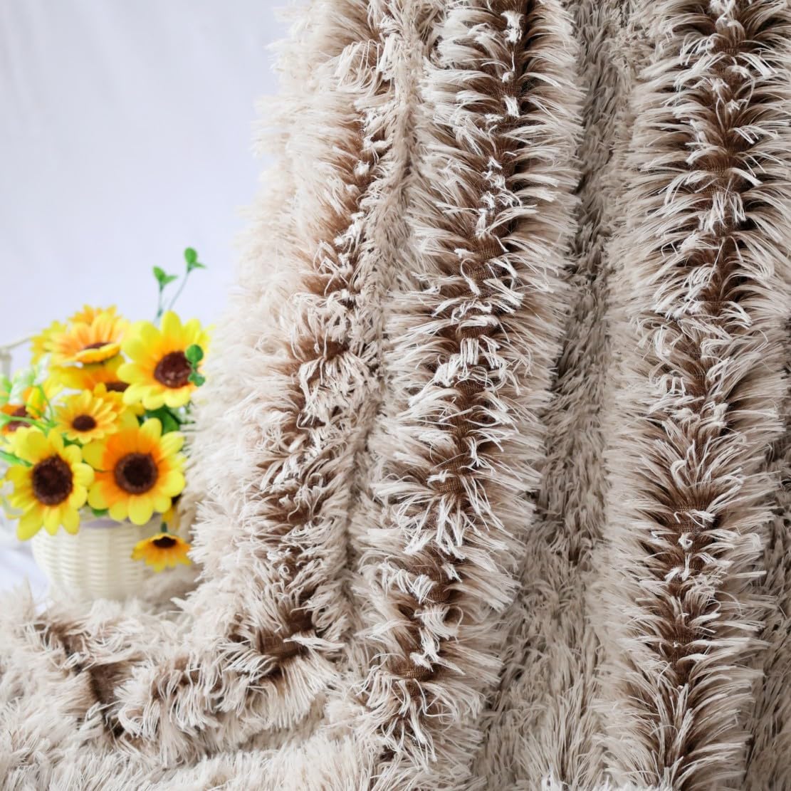 Plush Super Soft Blanket Bedding Sofa Cover Furry Fuzzy Fur Warm Throw Qulit Cozy Couch Blanket for Winter (51"x63",Brown and White) - Image 3
