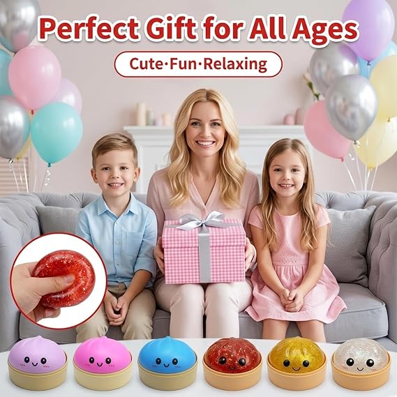 Dumpling Squishies,Glitter Dumpling, Glitter Squishy with Box,Easter Basket Stuffers (Glitter Pink)