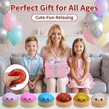 Dumpling Squishies,Glitter Dumpling, Glitter Squishy with Box,Easter Basket Stuffers (Glitter Pink)