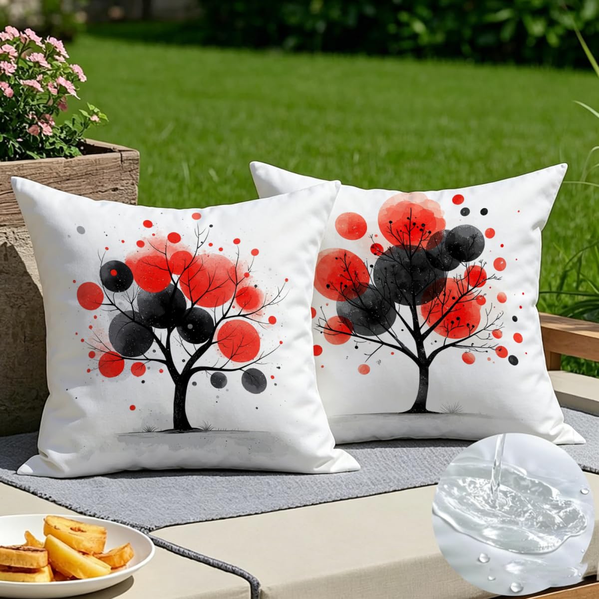 Lot de 2 taie oreiller arbre 60x60 en tissu de lin haut de gamme avec zip invisible