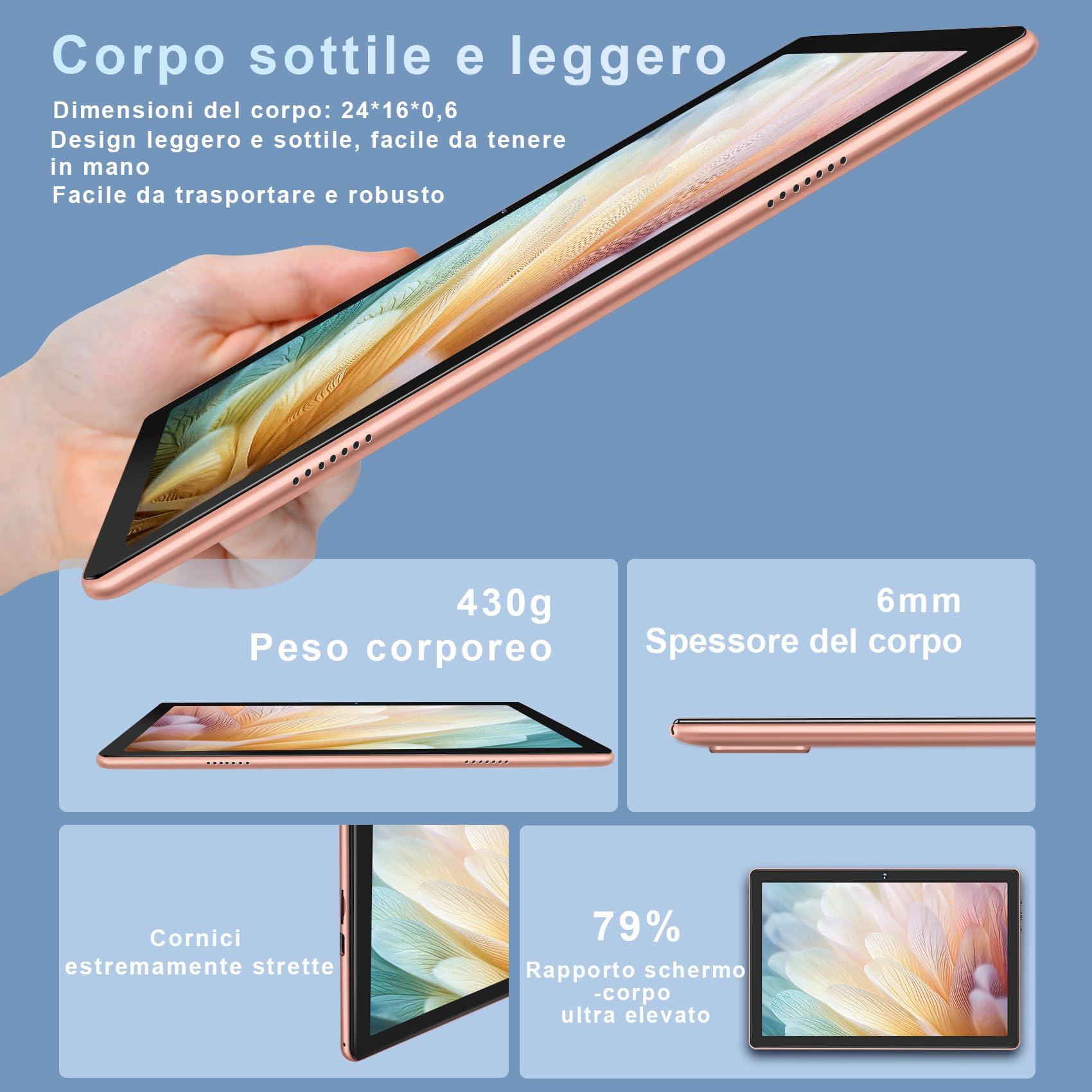 DMOAO Tablet 10 Pollici Android con 5G Wi-Fi, HD Tablet con 8 GB RAM + 64 GB ROM (Espandibile fino a 1 TB), GPS, 8 Cores 2.0 GHz, Bluetooth 5.0, 1280 * 800 IPS, USB-C, 6000 mAh, Oro