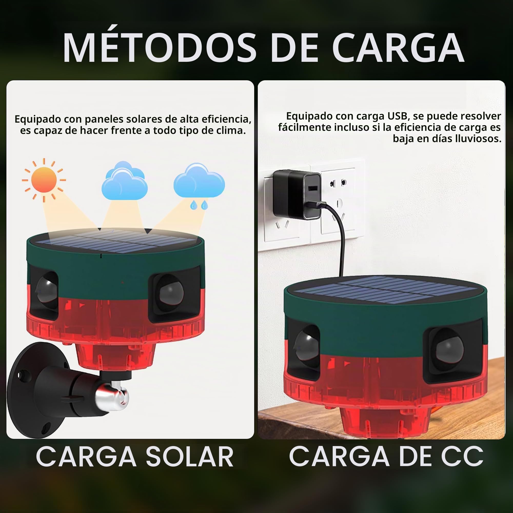 Alarma con Sensor de Movimiento Solar para Exteriores: Sonido de ladridos de Perros y Disparos, Sirena Fuerte de 129 db, admite grabación, 13 Tipos de Sonido (911S Red 2PCS)