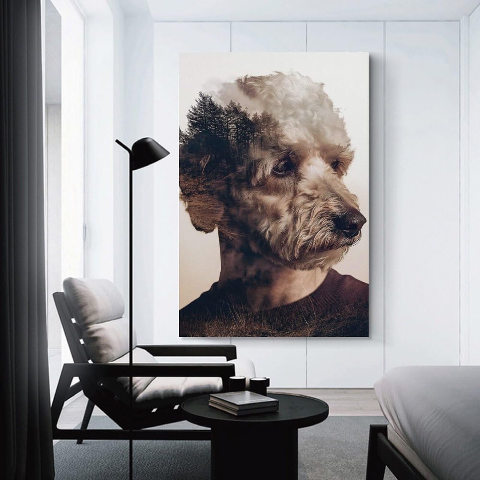 Junmoney Canvas Wall Decor Dog And Forest Double Exposure, 12x18inch(30x45cm), for Bedroom Decor, Cosy Corners Or Studios, Decorative Wall Art for Cosy Rooms