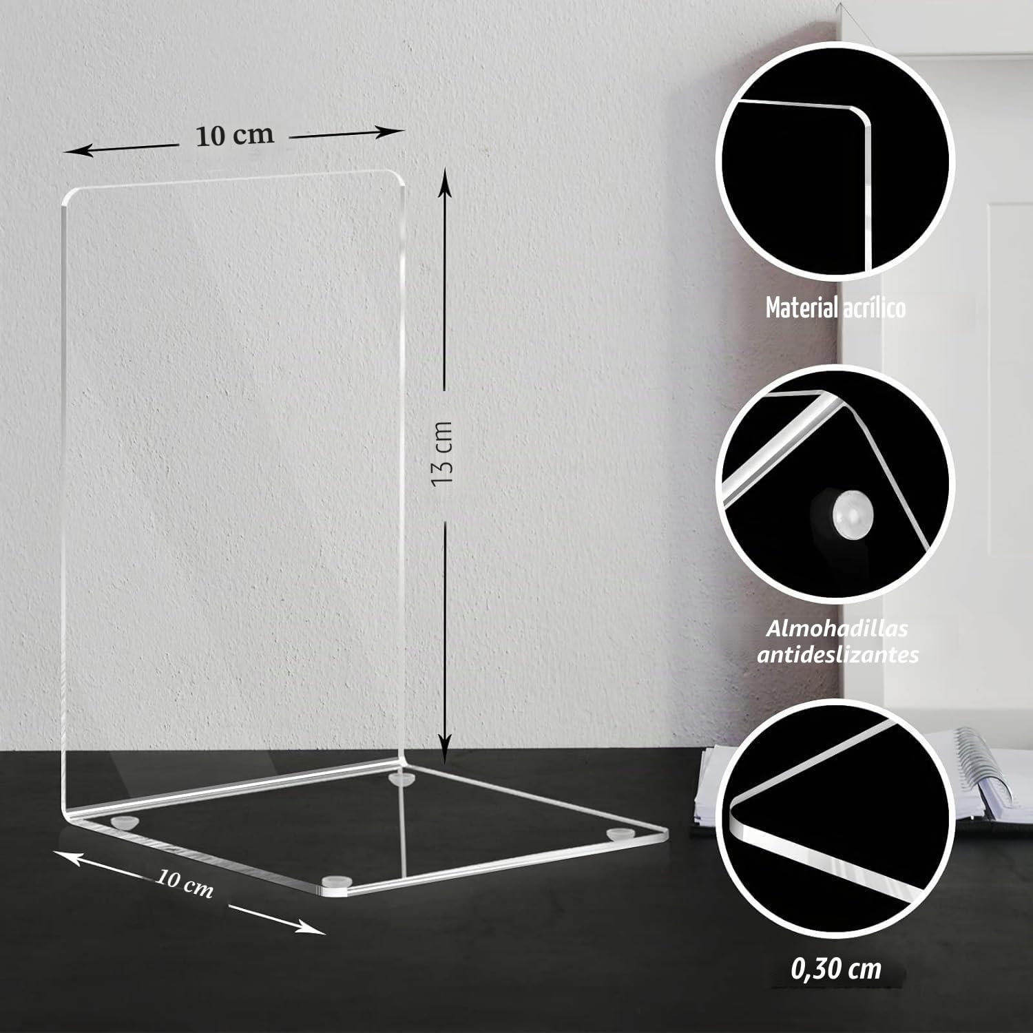 Auauraintt 6pcs Sujetalibros de acrílico Transparente con 24 Alfombrillas de Silicona Antideslizantes