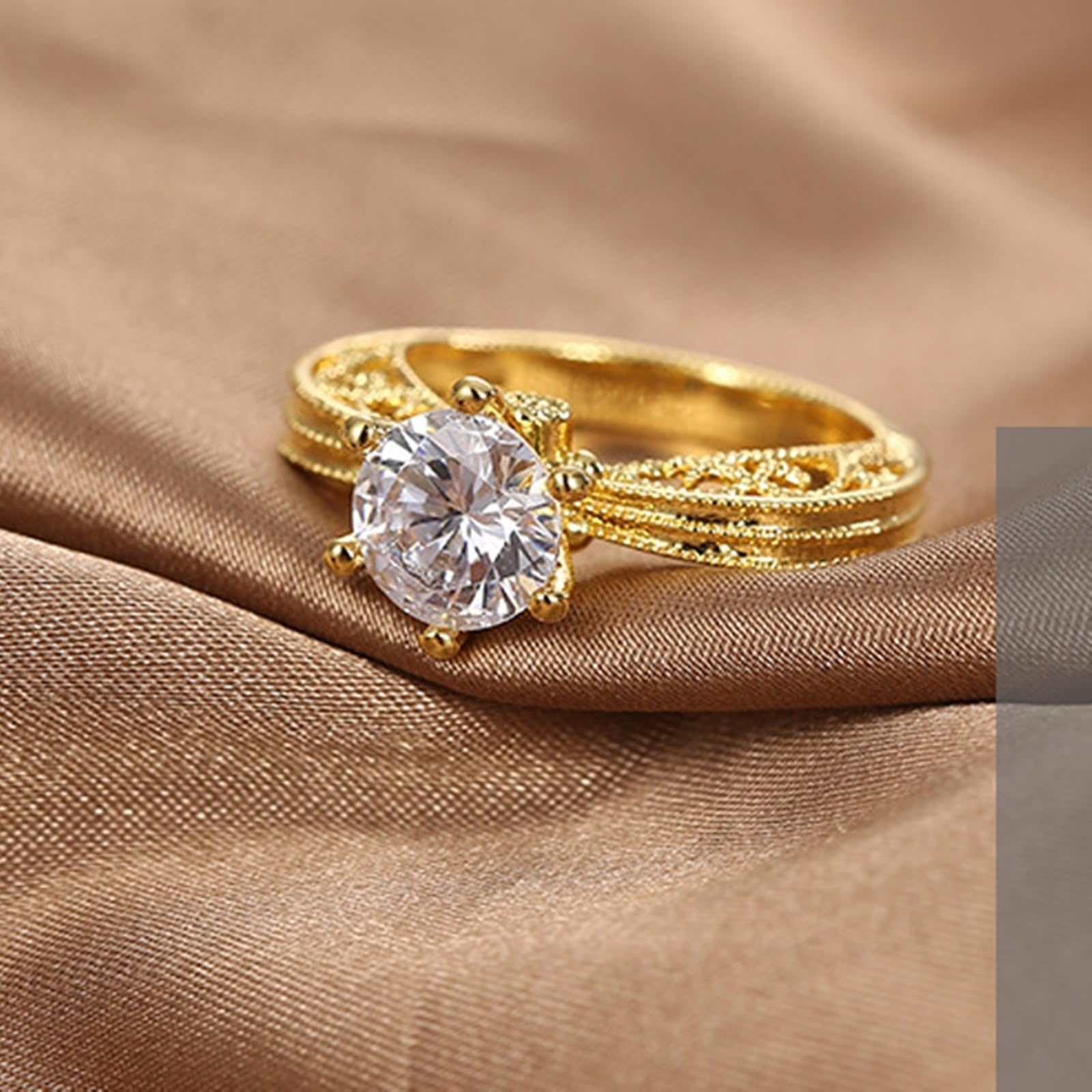 9 Karat/14 Karat/18 Karat Gelbgold Engagement Ring Moissanit Weiß, Verlobungsring Damen Elegant