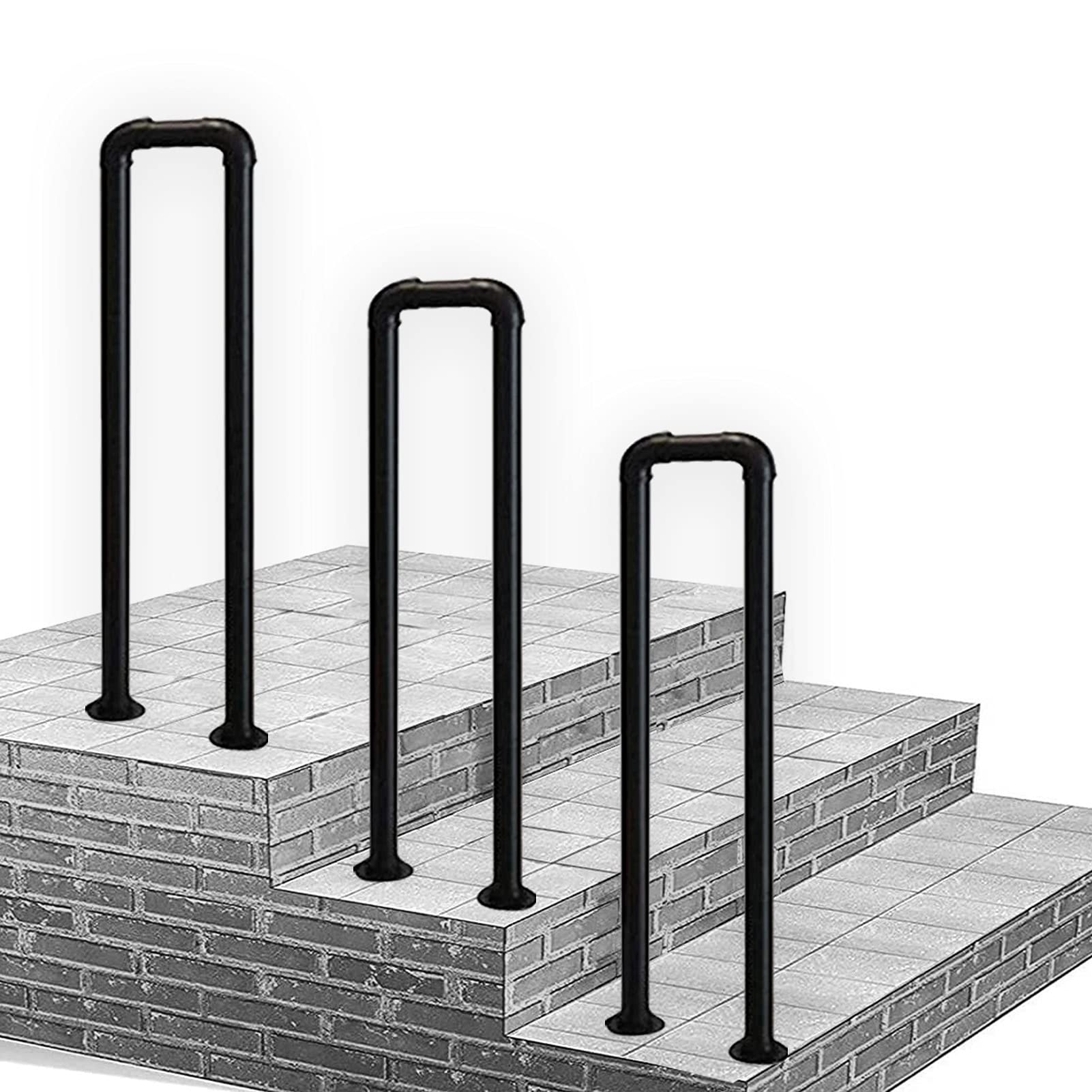 GHFXSCV Outdoor Wrought Iron Stair Railing Matte Black Handrail for Steps & Decks Durable Metal Picket Railing Fits 1Step 65cm (2.1ft) Perfect for Safety & Style
