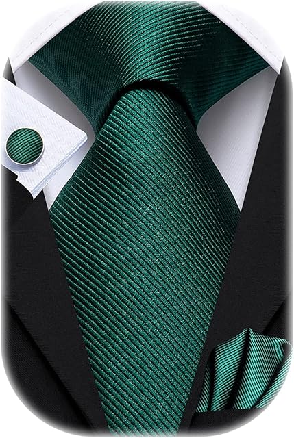 Hi-Tie Woven Silk Solid Tie Handkerchief Cufflinks Set for Men