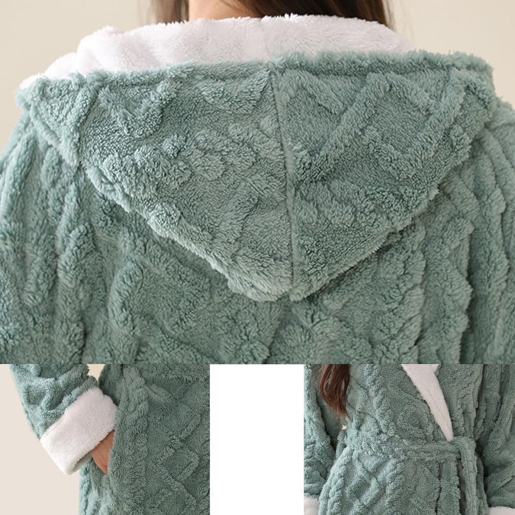 Batas largas de Felpa con Capucha para Hombre y Mujer Albornoz de Invierno Suave Esponjoso y cálido Bata de casa de Forro Polar para Parejas,Women Blue,L
