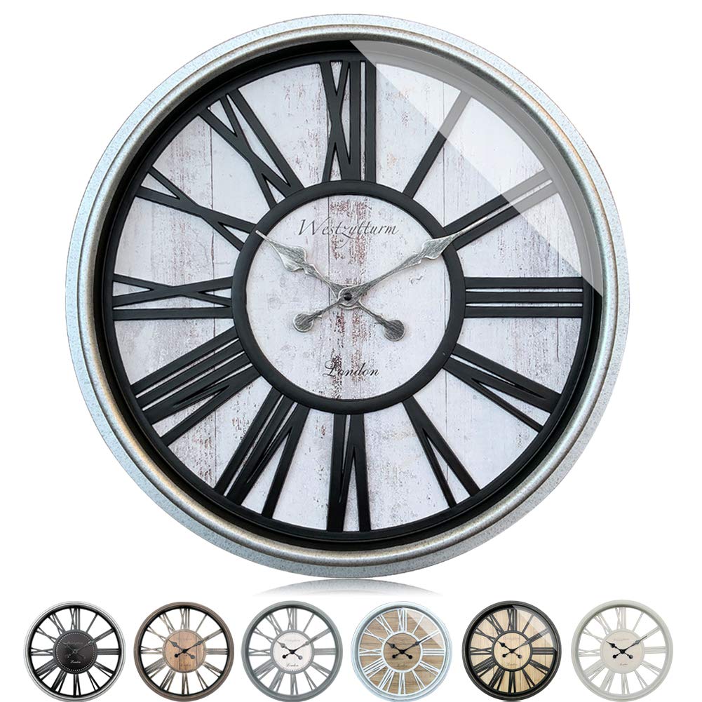 Westzytturm 50cm Large Decorative Wall Clock Roman Numerals Grey Silent Wall Clock Vintage Retro Big Wall Clocks for Living Room,Kitchen,Office,Bedrooms,Dining Room