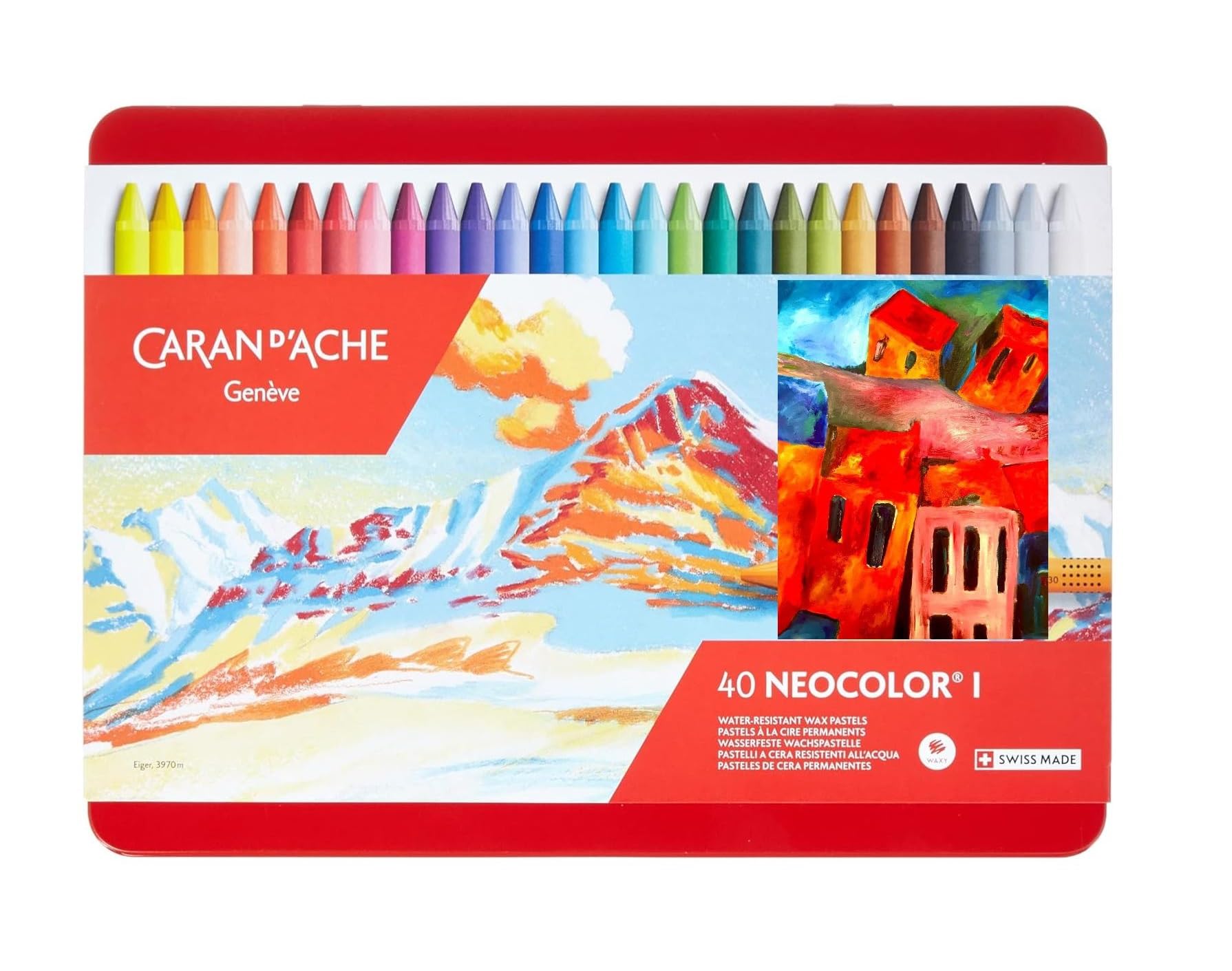 Caran d'Ache Neocolor I. Pasteles de cera Permanentes.Lápices de cera Permanentes Set 40 + 1 cartas