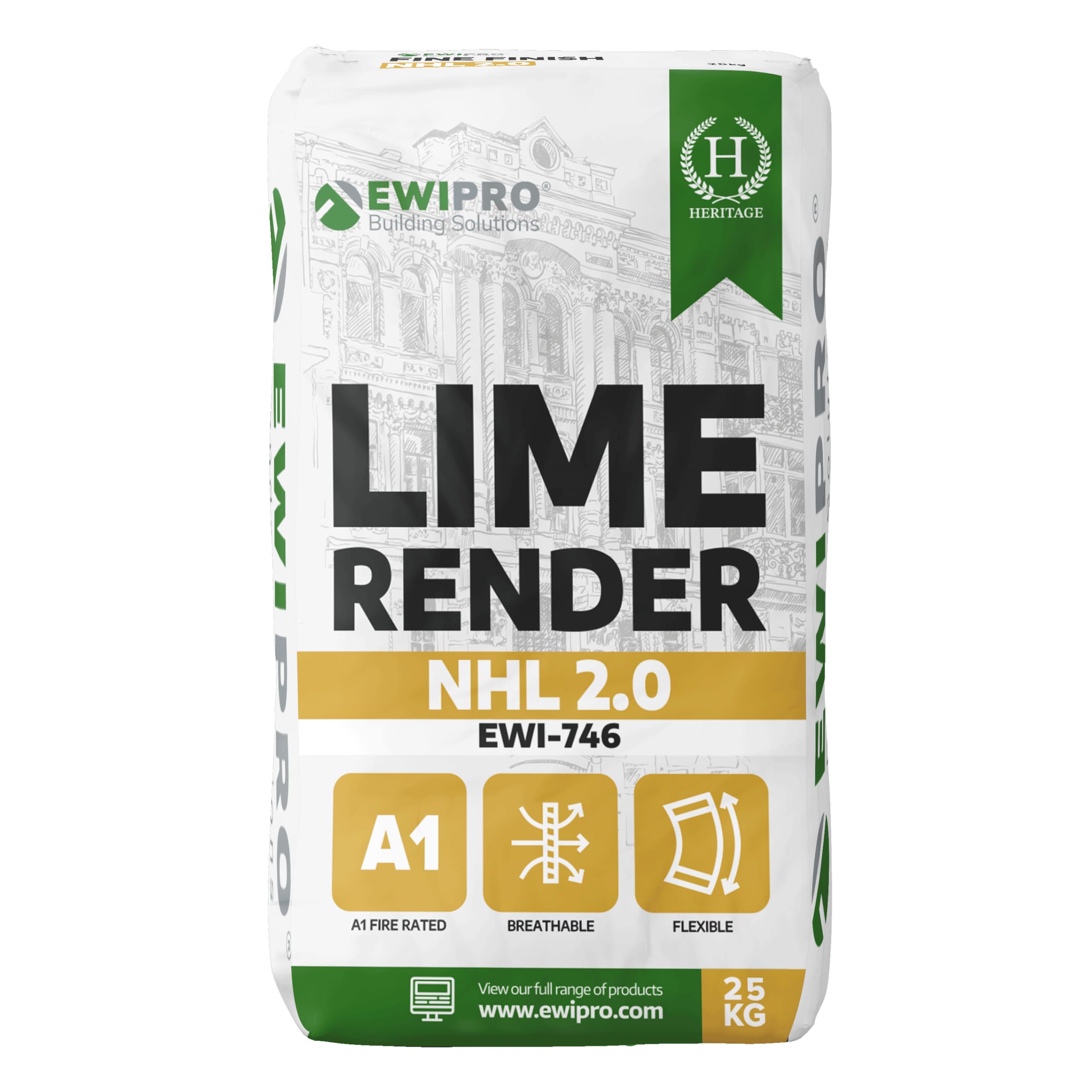 EWI-746 Lime Render NHL 2 β Breathable Natural Hydraulic Lime Basecoat & Scratch Coat, Heritage & Conservation Render