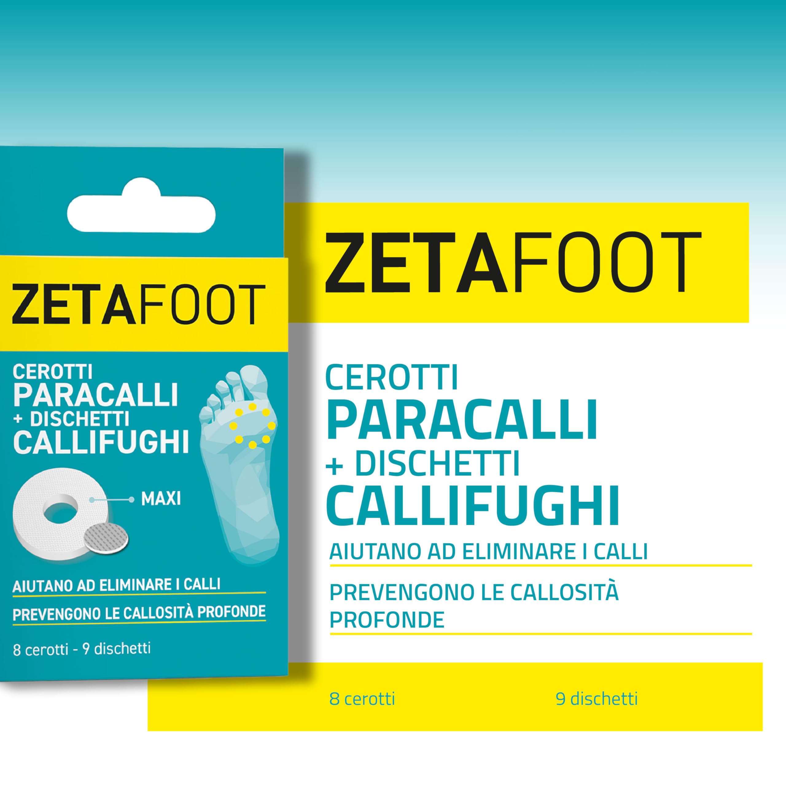 Zetafoot Cerotti Paracalli Maxi + Dischetti Callifughi, Protezione e Trattamento dei Calli, Morbidi e Ipoallergenici, Confezione 8+9 Pezzi